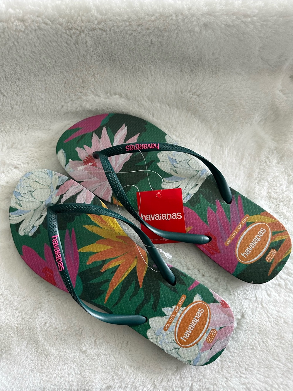 Havaianas Floral Print Flip Flops - Green Pink White Orange 11/12